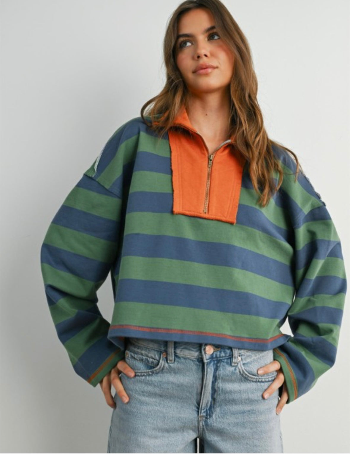 Striped Quarter-zip Collared Sweater – Honey & Hart